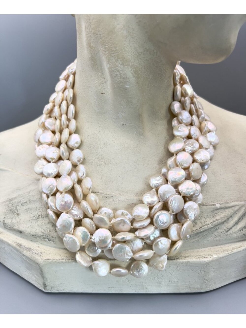 Vintage Six Strand Coin Pearl Necklace - Picture 4 of 12